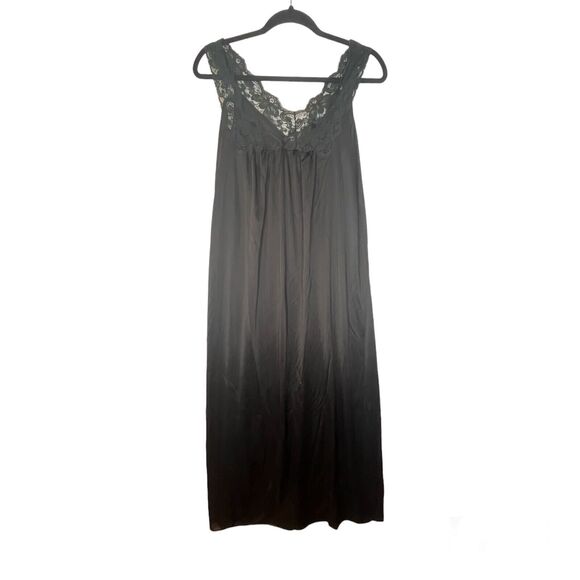 KAYSER Other - Kayser Vintage Black Nylon Satin Slip Dress Midi Lingerie Nightgown size small
